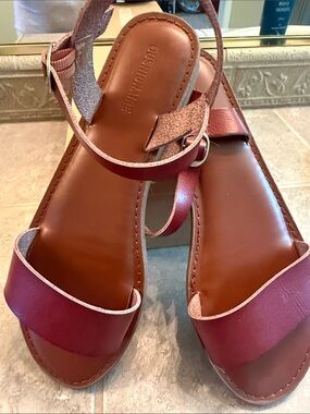 Genuine Leather Brown Ankle-Strap Sandals